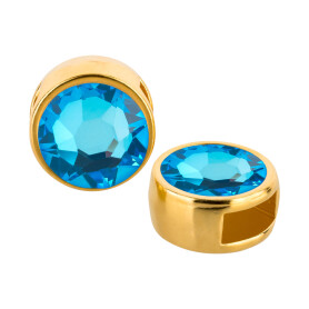 Slider gold 9mm (ID 5x2mm) with crystal stone in Crystal Royal Blue DeLite 7mm 24K gold plated