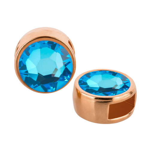 Slider oro rosa 9mm (ID 5x2mm) con cristallo in Crystal Royal Blue DeLite 7mm placcato oro rosa 24K