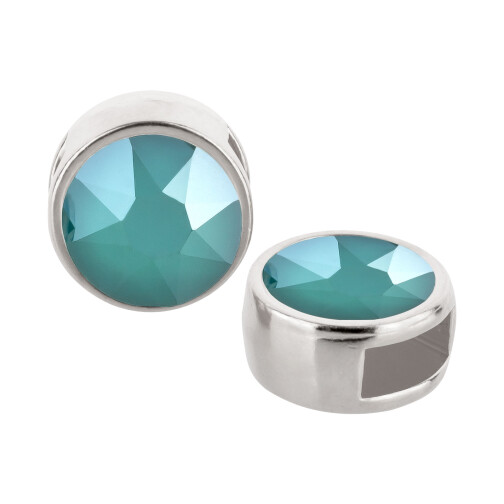 Slider silver antique 9mm (ID 5x2mm) with crystal stone in Crystal Royal Green 7mm 999° antique silver plated