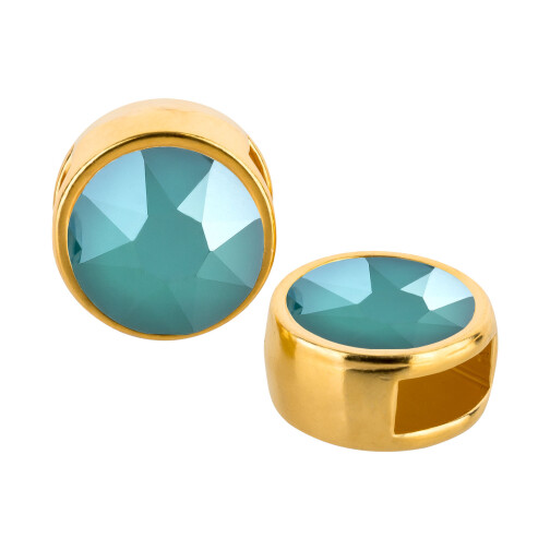 Slider oro 9mm (ID 5x2mm) con cristallo in Crystal Royal Green 7mm placcato oro 24K