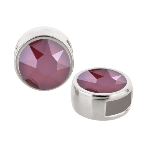 Slider silver antique 9mm (ID 5x2mm) with crystal stone in Crystal Dark Red 7mm 999° antique silver plated
