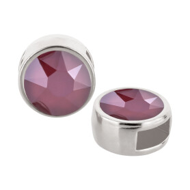 Slider silver antique 9mm (ID 5x2mm) with crystal stone in Crystal Dark Red 7mm 999° antique silver plated