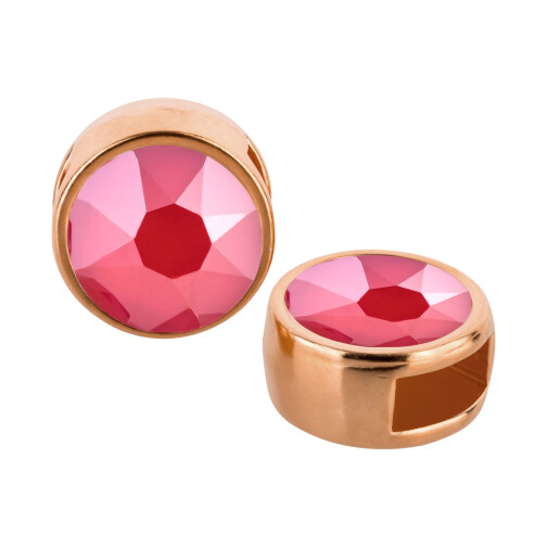 Schiebeperle rose gold 9mm (ID 5x2mm) mit Kristallstein in Crystal Royal Red 7mm 24K rose vergoldet