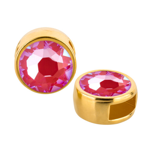 Passante oro 9mm (ID 5x2mm) con pietra cristallo Crystal Royal Red DeLite 7mm 24K placcato oro