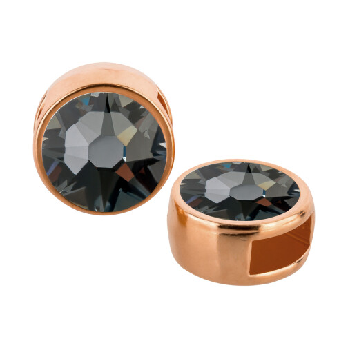 Schiebeperle rose gold 9mm (ID 5x2mm) mit Kristallstein in Crystal Silver Night 7mm 24K rose vergoldet