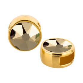 Cuenta redonda deslizable oro 9mm (ID 5x2mm) con piedra de cristal en Crystal Metallic Light Gold 7mm 24K chapado oro