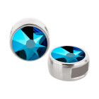 Schuivers antiek zilver 9mm (ID 5x2mm) met kristalsteen in Crystal Metallic Blue 7mm 999° antiek verzilverd