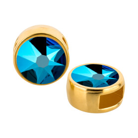 Slider gold 9mm (ID 5x2mm) with crystal stone in Crystal Metallic Blue 7mm 24K gold plated