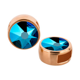 Slider rose gold 9mm (ID 5x2mm) with crystal stone in Crystal Metallic Blue 7mm 24K rose gold plated