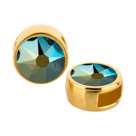 Slider gold 9mm (ID 5x2mm) with crystal stone in Crystal Iridescent Green 7mm 24K gold plated