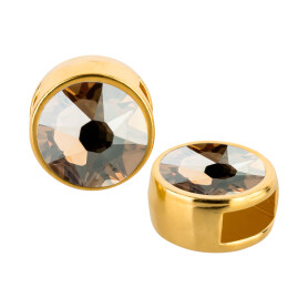 Slider gold 9mm (ID 5x2mm) with crystal stone in Crystal Golden Shadow 7mm 24K gold plated