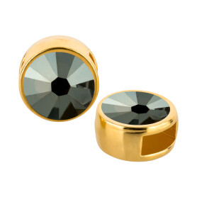 Cuenta redonda deslizable oro 9mm (ID 5x2mm) con piedra de cristal en Crystal Bronze Shade 7mm 24K chapado oro