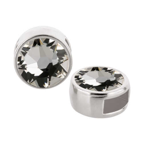Slider silver antique 9mm (ID 5x2mm) with crystal stone in Crystal 7mm 999° antique silver plated