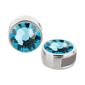 Slider silver antique 9mm (ID 5x2mm) with crystal stone in Aquamarine 7mm 999° antique silver plated