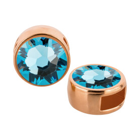 Slider rose gold 9mm (ID 5x2mm) with crystal stone in Aquamarine 7mm 24K rose gold plated