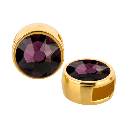 Slider gold 9mm (ID 5x2mm) with crystal stone in Amethyst 7mm 24K gold plated