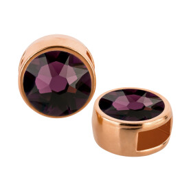Slider rose gold 9mm (ID 5x2mm) with crystal stone in Amethyst 7mm 24K rose gold plated