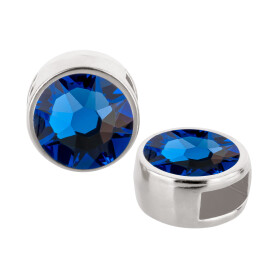 Slider silver antique 9mm (ID 5x2mm) with crystal stone in Sapphire 7mm 999° antique silver plated