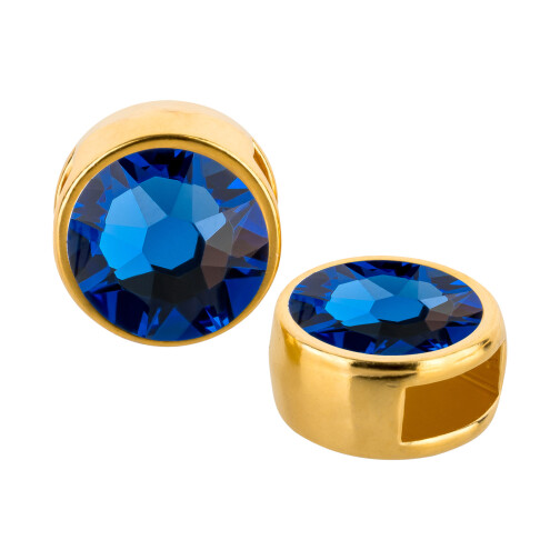 Slider gold 9mm (ID 5x2mm) with crystal stone in Sapphire 7mm 24K gold plated
