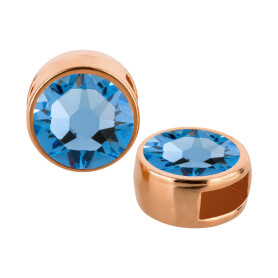 Slider rose gold 9mm (ID 5x2mm) with crystal stone in Light Sapphire 7mm 24K rose gold plated