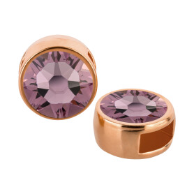 Slider rose gold 9mm (ID 5x2mm) with crystal stone in Light Amethyst 7mm 24K rose gold plated