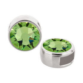 Slider silver antique 9mm (ID 5x2mm) with crystal stone in Peridot 7mm 999° antique silver plated