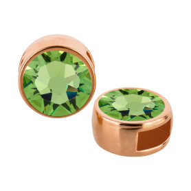 Slider rose gold 9mm (ID 5x2mm) with crystal stone in Peridot 7mm 24K rose gold plated