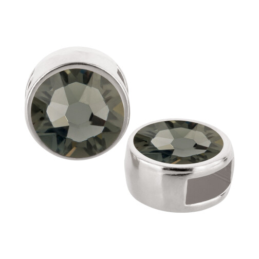 Slider silver antique 9mm (ID 5x2mm) with crystal stone in Black Diamond 7mm 999° antique silver plated