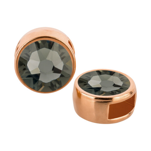 Curseur or rose 9mm (ID 5x2mm) avec pierre de cristal Black Diamond 7mm (ID 5x2mm) 24K plaqué or rose