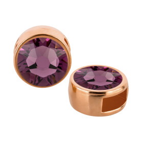 Slider rose gold 9mm (ID 5x2mm) with crystal stone in Iris 7mm 24K rose gold plated