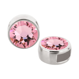 Slider silver antique 9mm (ID 5x2mm) with crystal stone in Light Rose 7mm 999° antique silver plated