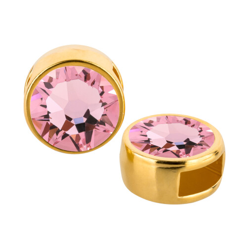 Slider gold 9mm (ID 5x2mm) with crystal stone in Light Rose 7mm 24K gold plated