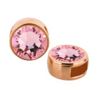 Cuenta redonda deslizable oro rosa 9mm (ID 5x2mm) con piedra de cristal en Light Rose 7mm 24K chapado oro rosa