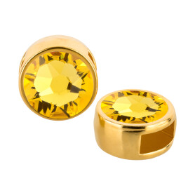 Schiebeperle gold 9mm (ID 5x2mm) mit Kristallstein in Light Topaz 7mm 24K vergoldet
