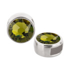 Slider silver antique 9mm (ID 5x2mm) with crystal stone in Olivine 7mm 999° antique silver plated
