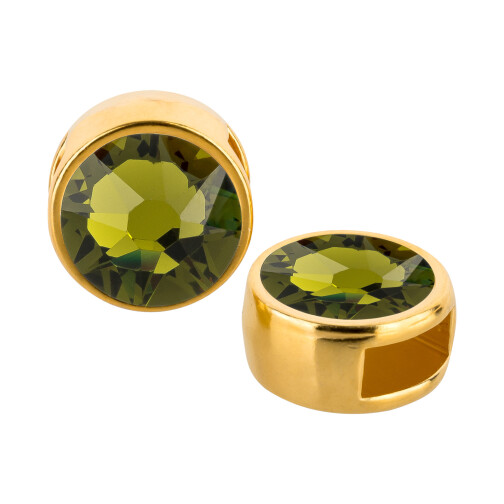 Slider gold 9mm (ID 5x2mm) with crystal stone in Olivine 7mm 24K gold plated