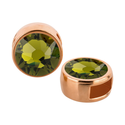 Schiebeperle rose gold 9mm (ID 5x2mm) mit Kristallstein in Olivine 7mm 24K rose vergoldet