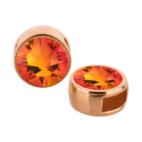 Slider rose gold 9mm (ID 5x2mm) with crystal stone in Fireopal 7mm 24K rose gold plated