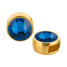 Slider gold 9mm (ID 5x2mm) with crystal stone in Capri Blue 7mm 24K gold plated