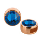 Schiebeperle rose gold 9mm (ID 5x2mm) mit Kristallstein in Capri Blue 7mm 24K rose vergoldet