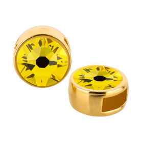 Schiebeperle gold 9mm (ID 5x2mm) mit Kristallstein in Citrine 7mm 24K vergoldet