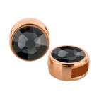 Schiebeperle rose gold 9mm (ID 5x2mm) mit Kristallstein in Graphite 7mm 24K rose vergoldet