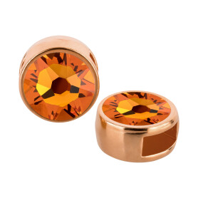 Slider rose gold 9mm (ID 5x2mm) with crystal stone in Tangerine 7mm 24K rose gold plated