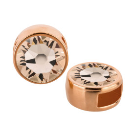 Slider rose gold 9mm (ID 5x2mm) with crystal stone in Light Silk 7mm 24K rose gold plated