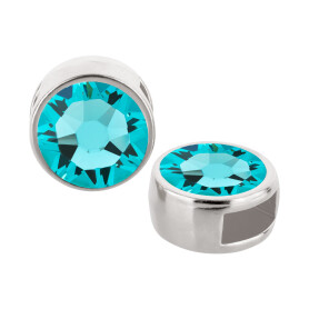 Slider silver antique 9mm (ID 5x2mm) with crystal stone in Light Turquoise 7mm 999° antique silver plated