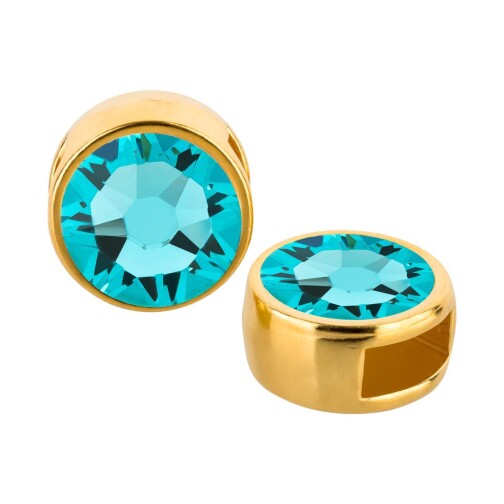 Schiebeperle gold 9mm (ID 5x2mm) mit Kristallstein in Light Turquoise 7mm 24K vergoldet