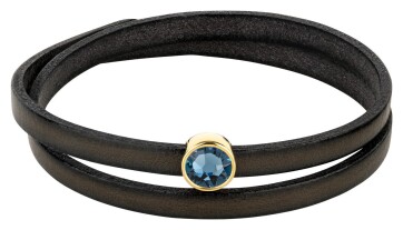 Schiebeperle gold 9mm (ID 5x2mm) mit Kristallstein in Denim Blue 7mm 24K vergoldet