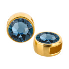 Schiebeperle gold 9mm (ID 5x2mm) mit Kristallstein in Denim Blue 7mm 24K vergoldet
