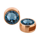 Schiebeperle rose gold 9mm (ID 5x2mm) mit Kristallstein in Denim Blue 7mm 24K rose vergoldet