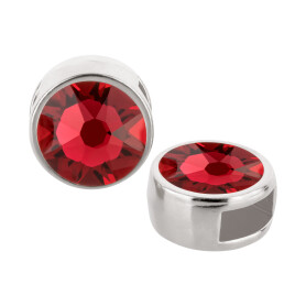 Slider silver antique 9mm (ID 5x2mm) with crystal stone in Scarlet 7mm 999° antique silver plated